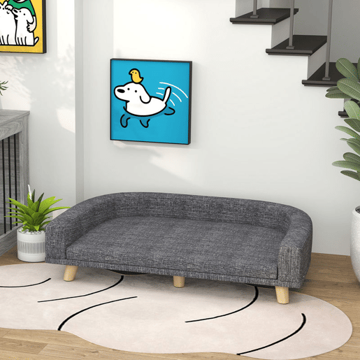 PawHut Sofá para Cães Cama Elevada para Cães Estofada com Almofada Lavável e Pés de Madeira de Pinho Carga Máxima 40 kg 98x67x25 cm Cinza Escuro
