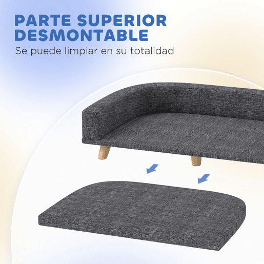 PawHut Sofá para Cães Cama Elevada para Cães Estofada com Almofada Lavável e Pés de Madeira de Pinho Carga Máxima 40 kg 98x67x25 cm Cinza Escuro