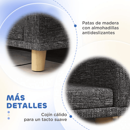 PawHut Sofá para Cães Cama Elevada para Cães Estofada com Almofada Lavável e Pés de Madeira de Pinho Carga Máxima 40 kg 98x67x25 cm Cinza Escuro