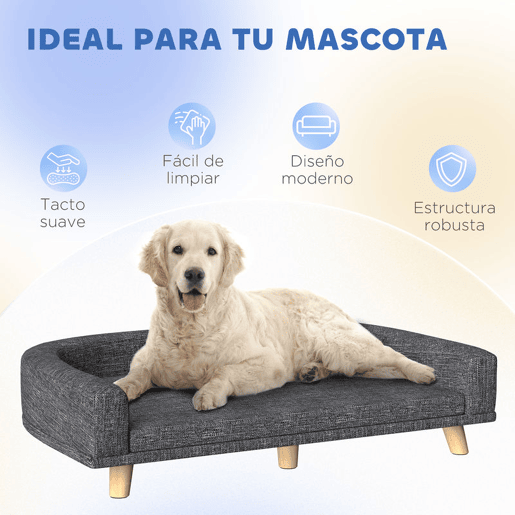PawHut Sofá para Cães Cama Elevada para Cães Estofada com Almofada Lavável e Pés de Madeira de Pinho Carga Máxima 40 kg 98x67x25 cm Cinza Escuro