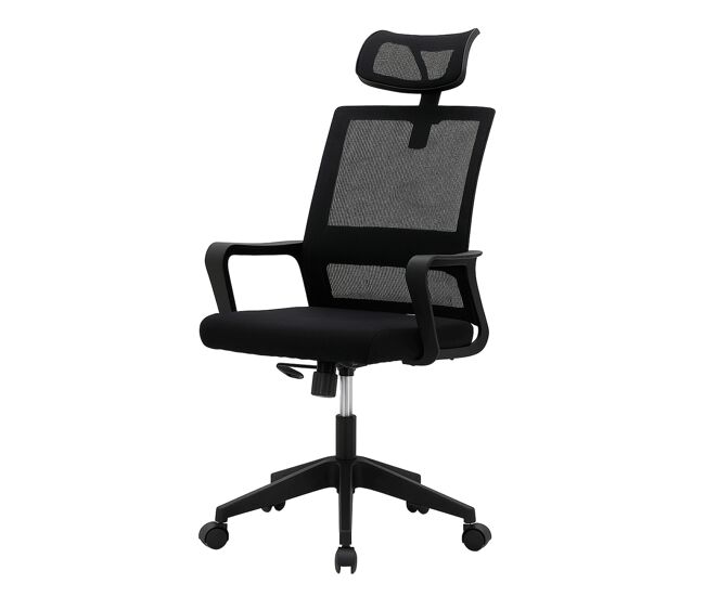 Silla de oficina ergonómica con respaldo de malla y asiento tapizado altura regulable base resistente con ruedas. (111-120x61x61 cm, negro)