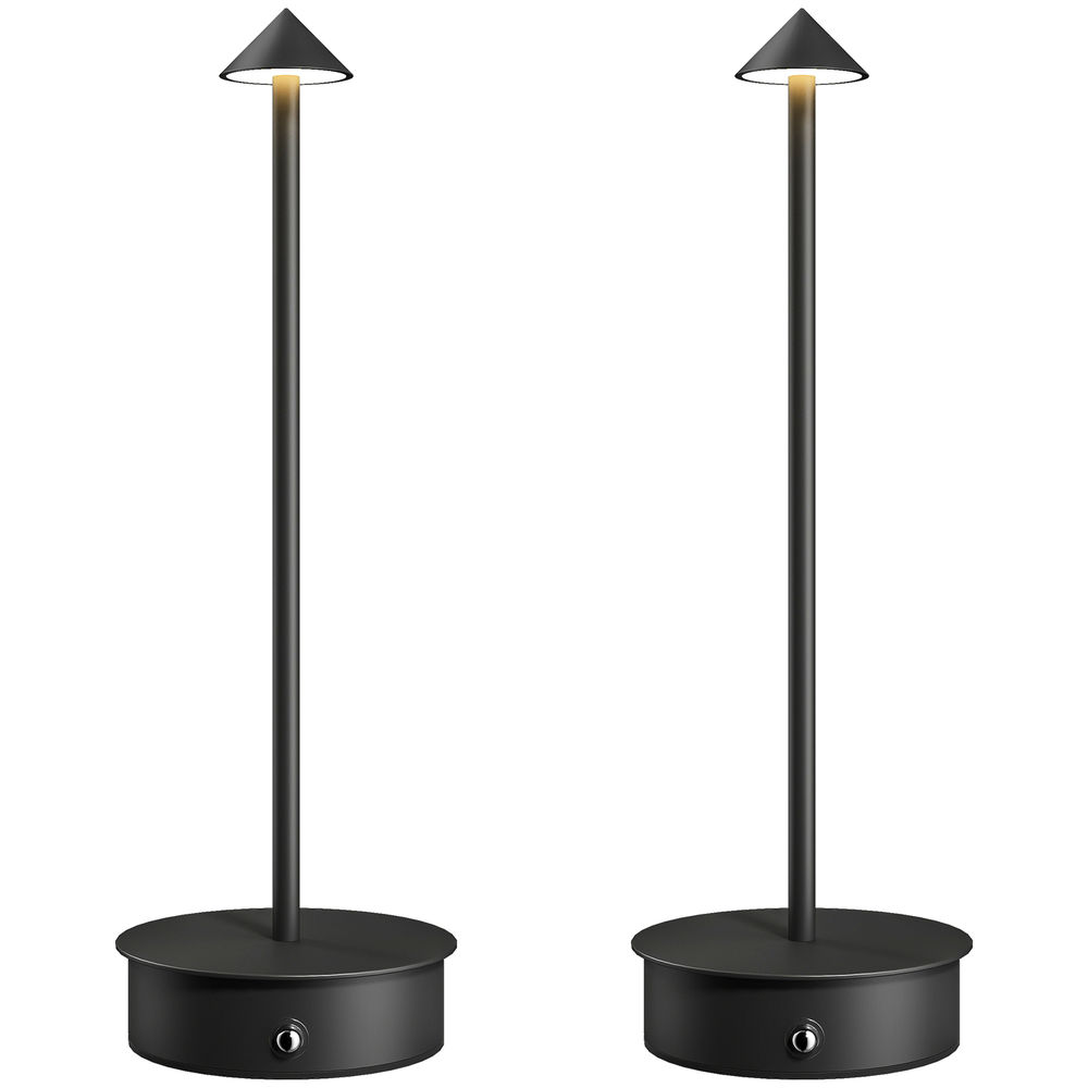 Homcom juego de 2 lámparas de mesa recargables por usb, lámparas de mesita de noche regulables con control táctil, 3000k/4500k/6000k, luz led incluida, para dormitorio, salón u oficina, negro