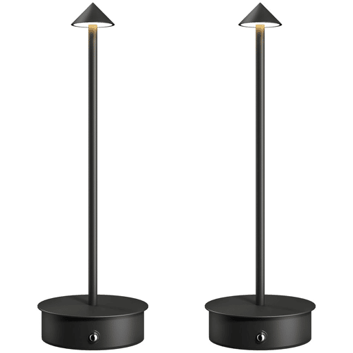 HOMCOM Conjunto de 2 Candeeiros de Mesa Recarregáveis por USB Reguláveis com Controlo Táctil 3000K4500K6500K Luz LED Incluída para Quarto Sala ou Escritório Ø10x30 cm Preto