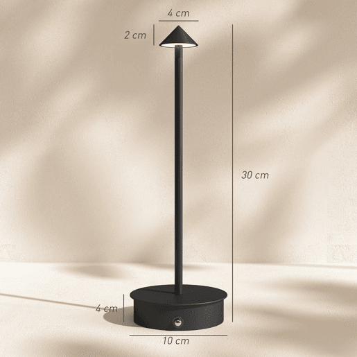HOMCOM Conjunto de 2 Candeeiros de Mesa Recarregáveis por USB Reguláveis com Controlo Táctil 3000K4500K6500K Luz LED Incluída para Quarto Sala ou Escritório Ø10x30 cm Preto