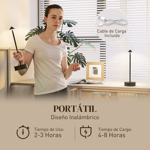 HOMCOM Conjunto de 2 Candeeiros de Mesa Recarregáveis por USB Reguláveis com Controlo Táctil 3000K4500K6500K Luz LED Incluída para Quarto Sala ou Escritório Ø10x30 cm Preto