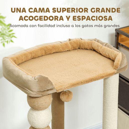 PawHut Arranhador para Gatos Altura 86 cm Arranhador para Gatos com Estofado em Borrego Plataformas Bola Suspensa e Poste de Juta Marrom