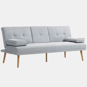 HOMCOM Sofá Cama 3 Lugares Sofá Cama Dobrável com Encosto Ajustável de 3 Níveis Apoio para os Braços Desmontável e 2 Suportes para Copos 181x77x78 cm Cinza Claro