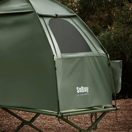 SoBuy Cama de campismo Tenda de campismo exterior com gancho para candeeiro e bolsos para sapatos Tenda 3 em 1 para 1 pessoa Prática 193x86x160 cm OGS32-II-GR