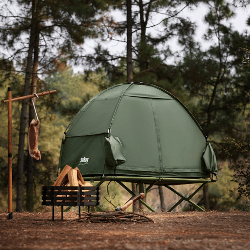 SoBuy Cama de campismo Tenda de campismo exterior com gancho para candeeiro e bolsos para sapatos Tenda 3 em 1 para 1 pessoa Prática 193x86x160 cm OGS32-II-GR