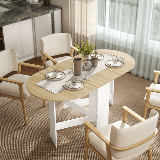 HOMCOM Mesa de Cozinha Dobrável Mesa de Jantar Dobrável Ovalada com Laterais Abatíveis Estilo Moderno 163x80x75 cm Madeira