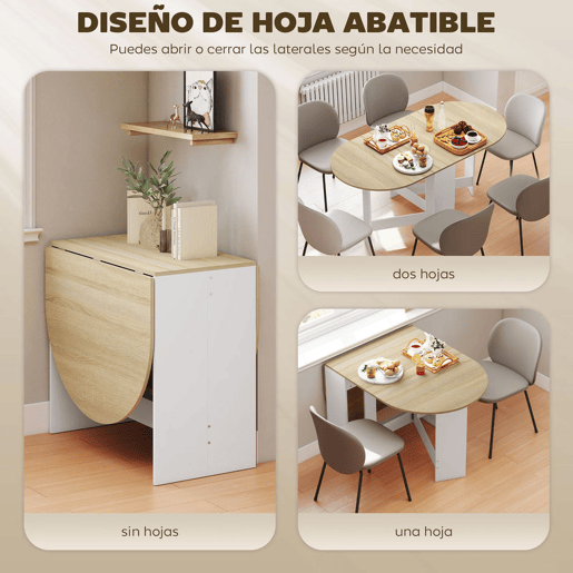 HOMCOM Mesa de Cozinha Dobrável Mesa de Jantar Dobrável Ovalada com Laterais Abatíveis Estilo Moderno 163x80x75 cm Madeira