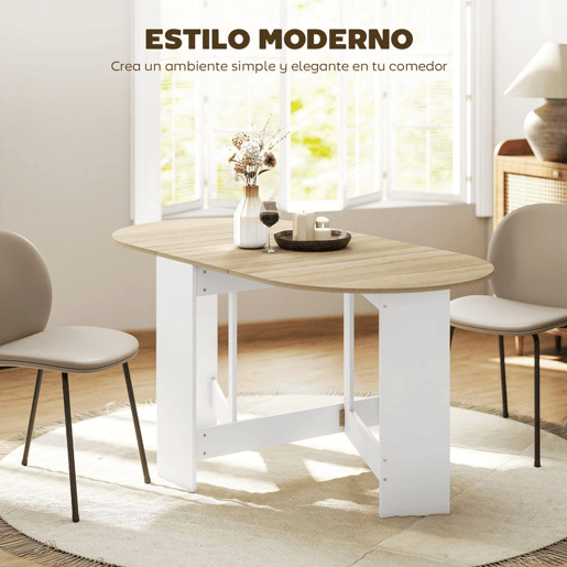 HOMCOM Mesa de Cozinha Dobrável Mesa de Jantar Dobrável Ovalada com Laterais Abatíveis Estilo Moderno 163x80x75 cm Madeira