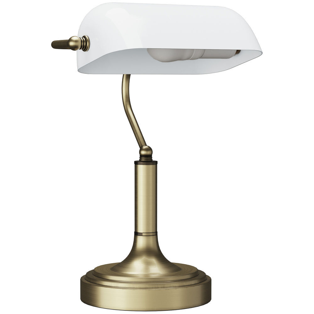 Homcom lámpara de escritorio banquero vintage lámpara de mesa banker e27 con pantalla orientable a 45° interruptor basculante para hogar dormitorio oficina biblioteca blanco