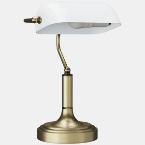 HOMCOM Candeeiro de Mesa Banqueiro Candeeiro de Mesa Vintage E27 com Ecrã Orientável a 45° Interruptor Basculante para Casa Escritório Biblioteca 26,8x22x39,5 cm Branco