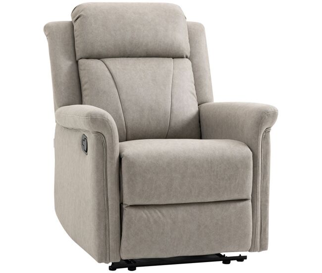 Homcom sillón relax reclinable manual, sillón relax de tela con reposabrazos, reposapiés, respaldo alto, acolchado grueso, butaca reclinable hasta 135º para salón, dormitorio, oficina, gris