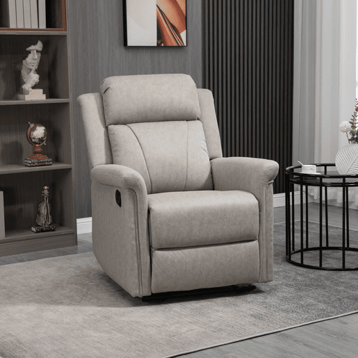 HOMCOM Poltrona Relax Reclinável Manual Poltrona Relax em Tecido com Apoios de Braço Apoio para os Pés Encosto Alto Almofadada Poltrona Reclinável até 135º para Sala Quarto, Escritório 78x96x102 cm Cinza