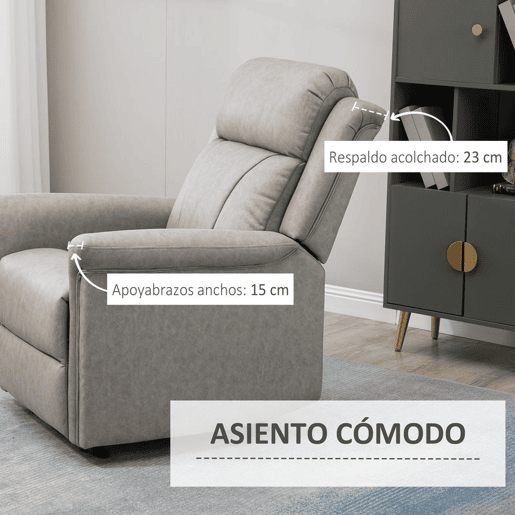HOMCOM Poltrona Relax Reclinável Manual Poltrona Relax em Tecido com Apoios de Braço Apoio para os Pés Encosto Alto Almofadada Poltrona Reclinável até 135º para Sala Quarto, Escritório 78x96x102 cm Cinza