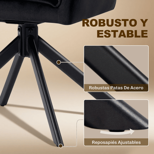 HOMCOM Conjunto de 2 Cadeiras de Refeição Giratórias 360° Cadeiras de Cozinha com Apoio de Braços Encosto Estofado Estofamento em Veludo Pés em Aço para Escritório Conferência Sala de Estar 63x64x85 cm Preto