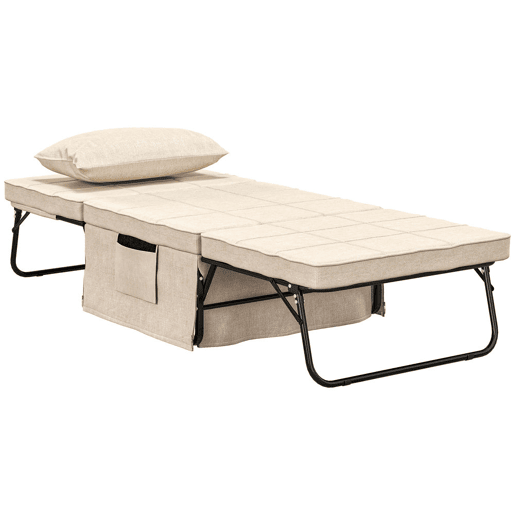 HOMCOM Sofá Cama 4 em 1 Poltrona Cama Desdobrável Estofado em Linho com Encosto Ajustável em 5 Níveis e Almofada Acolchoada para Escritório, Quarto Sala 75x80x74 cm Creme