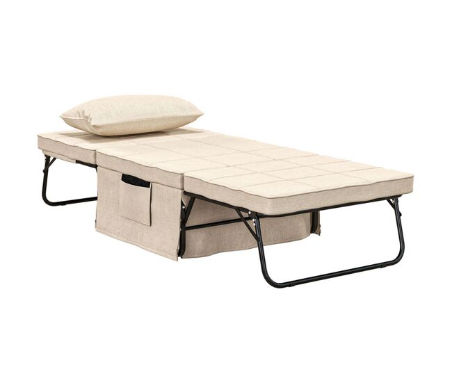 Homcom sofá cama de 1 plaza 4 en 1, sillón cama plegable, otomana, tapizado en lino, con respaldo ajustable de 5 niveles, almohada acolchada, para oficina, dormitorio, salón, 75x80x74 cm, crema
