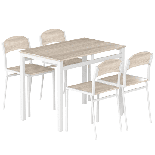 HOMCOM Conjunto de Mesa e Cadeiras de Refeição Mesa de Cozinha Retangular com 4 Cadeiras Estilo Moderno Estrutura Metálica para Espaços Pequenos Carvalho e Branco