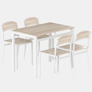 HOMCOM Conjunto de Mesa e Cadeiras de Refeição Mesa de Cozinha Retangular com 4 Cadeiras Estilo Moderno Estrutura Metálica para Espaços Pequenos Carvalho e Branco