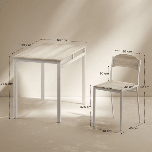 HOMCOM Conjunto de Mesa e Cadeiras de Refeição Mesa de Cozinha Retangular com 4 Cadeiras Estilo Moderno Estrutura Metálica para Espaços Pequenos Carvalho e Branco