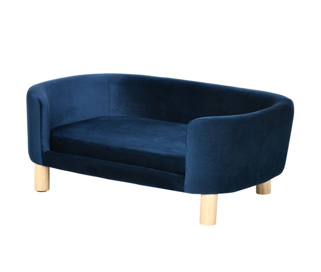 Pawhut sofá para perros pequeños, cama para perros elevada con patas de madera, cojín desmontable y funda lavable, carga 10 kg, 86x55x33 cm, azul
