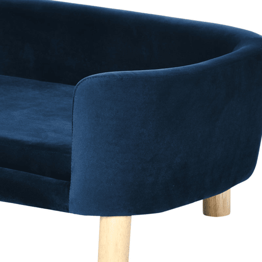 PawHut Sofá para Cães Pequenos Cama Elevada para Cães com Pés de Madeira Almofada Removível e Capa Lavável Carga 10 kg 86x55x33 cm Azul