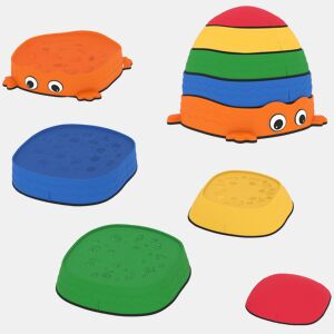 AIYAPLAY Conjunto de Pedras de Equilíbrio Empilháveis para Crianças de 5 Peças Jogo de Equilíbrio para Crianças acima dos 2 Anos Forma de Rã Antiderrapantes para Interior e Exterior Multicolor