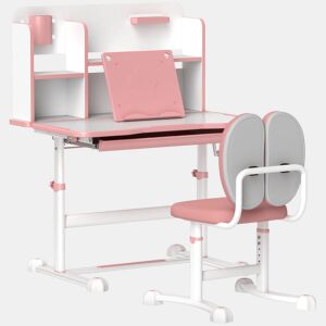 AIYAPLAY Conjunto de Secretária e Cadeira para Crianças acima de 3 Anos Secretária Infantil Altura Ajustável com Tampo Inclinável Gaveta e Prateleiras Encosto Acolchoado, para Livros 80x55x107,5 cm Rosa