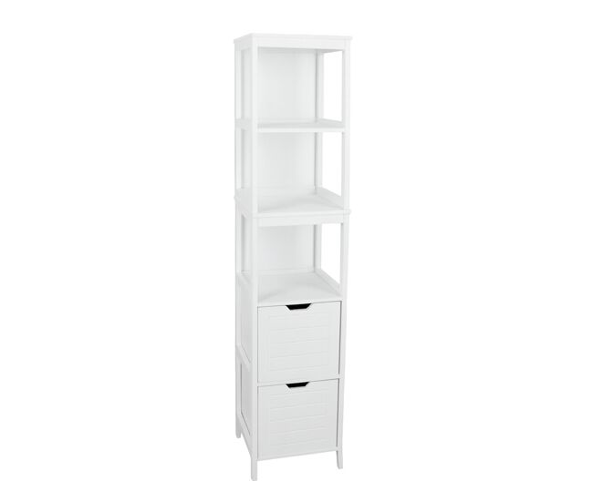 Mueble auxiliar de baño con cajones y estantes abiertos. (30x30x144 cm)