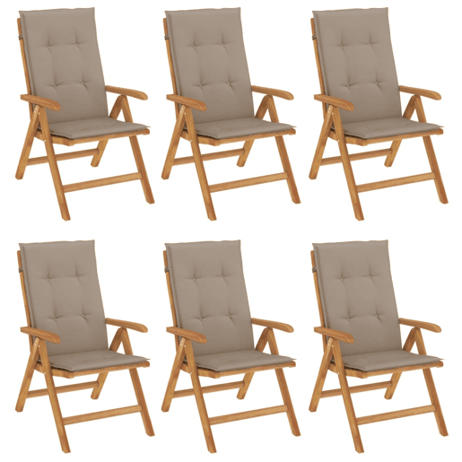 Cadeiras de jardim - Cadeiras de exterior reclináveis c almofadões 6 pcs teca maciça Cadeiras de jardim - Cadeiras de exterior reclináveis c almofadões 6 pcs teca maciça