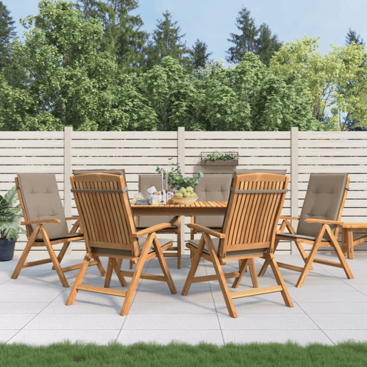 Cadeiras de jardim - Cadeiras de exterior reclináveis c almofadões 6 pcs teca maciça Cadeiras de jardim - Cadeiras de exterior reclináveis c almofadões 6 pcs teca maciça