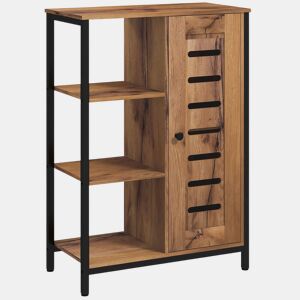 kleankin Móvel Auxiliar Casa de Banho Estreito Armário de Casa de Banho com Porta de Ripas e 3 Compartimentos Abertos Prateleira Ajustável para Sala Quarto Entrada 60x30x85 cm Castanho Rústico