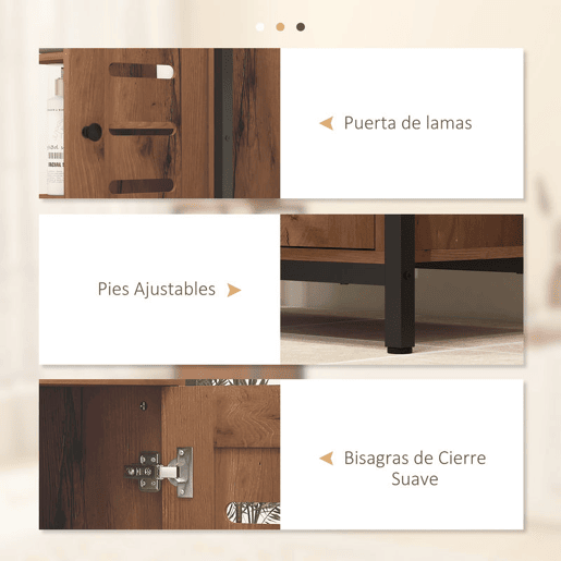 kleankin Móvel Auxiliar Casa de Banho Estreito Armário de Casa de Banho com Porta de Ripas e 3 Compartimentos Abertos Prateleira Ajustável para Sala Quarto Entrada 60x30x85 cm Castanho Rústico
