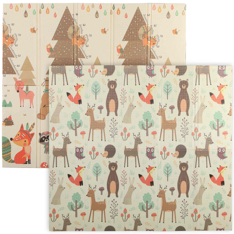 Aiyaplay alfombra bebé acolchada plegable reversible 196x176x1,5 cm diseño de bosque y animales tapete de actividades bebé xpe doble cara impermeable multicolor