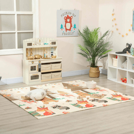 AIYAPLAY Tapete de Atividades para Bebé Acolchoado Dobrável e Reversível 196x176x1,5 cm Tapete de Brincar para Bebé XPE Dupla Face Impermeável Multicolor