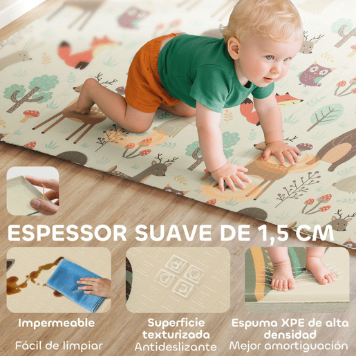 AIYAPLAY Tapete de Atividades para Bebé Acolchoado Dobrável e Reversível 196x176x1,5 cm Tapete de Brincar para Bebé XPE Dupla Face Impermeável Multicolor