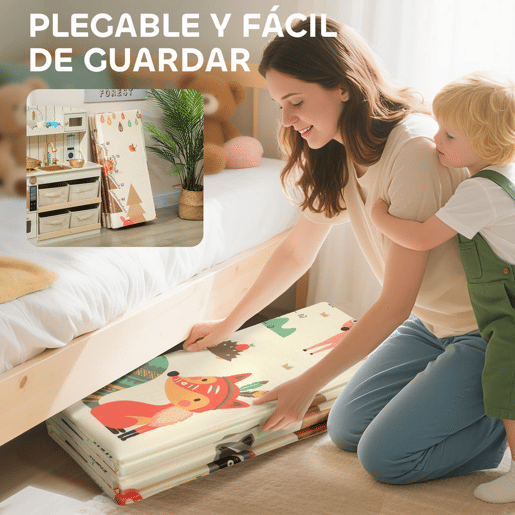 AIYAPLAY Tapete de Atividades para Bebé Acolchoado Dobrável e Reversível 196x176x1,5 cm Tapete de Brincar para Bebé XPE Dupla Face Impermeável Multicolor