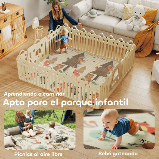 AIYAPLAY Tapete de Atividades para Bebé Acolchoado Dobrável e Reversível 196x176x1,5 cm Tapete de Brincar para Bebé XPE Dupla Face Impermeável Multicolor