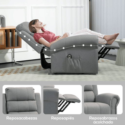 HOMCOM Poltrona Relax Reclinável Elétrica Levanta Pessoas com Massagem Vibratória e Aquecimento Poltrona Elevatória com Controlo Remoto Apoio para Pés Estofada em PU Bolsos Laterais 98x96x105 cm Cinza HOMCOM Poltrona Relax Reclinável Elétrica Levanta Pessoas com Massagem Vibratória e Aquecimento Poltrona Elevatória com Controlo Remoto Apoio para Pés Estofada em PU Bolsos Laterais 98x96x105 cm Cinza