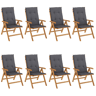 Cadeiras de jardim - Cadeiras de exterior reclináveis c almofadões 8 pcs teca maciça