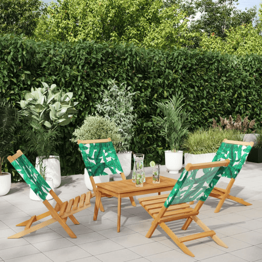 Cadeiras de jardim - Cadeiras de exterior dobráveis 4 pcs tecidomadeira maciça verde