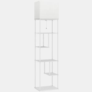 HOMCOM Candeeiro de Pé com Prateleiras Candeeiro de Sala com Brilho e Temperaturas de Cor Ajustáveis 3000K-6500K Controlo Remoto Casquilho E27 Temporizador para Quarto, Escritório Decoração 40x29x171 cm Branco