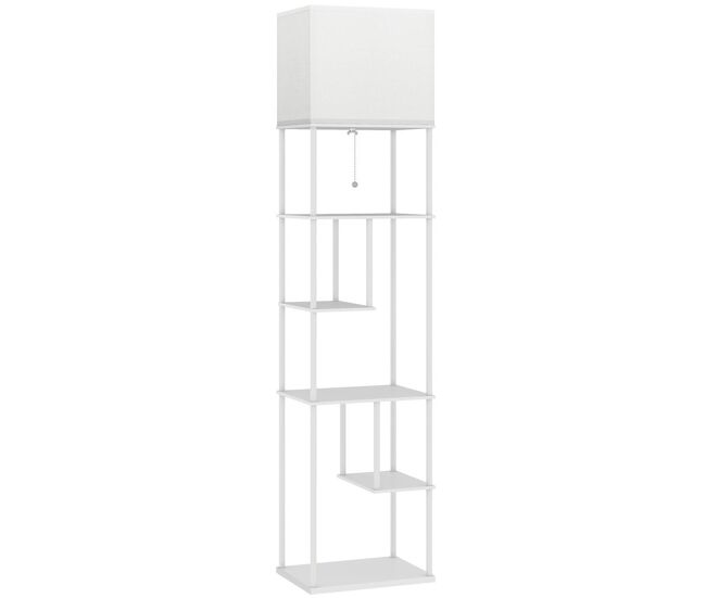 Homcom lámpara de pie con estantes, lámpara salón con brillo y temperaturas de color ajustable 3000k-6500k, control remoto, temporizador, 5 modos, bombilla 9w incluida, portalámparas e27, blanco