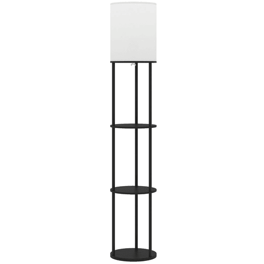 HOMCOM Candeeiro de Pé com Prateleiras Candeeiro com 3 Temperaturas de Cor Controlo Remoto Casquilho E27 para Sala de Estar Quarto Escritório Ø29x158 cm Preto