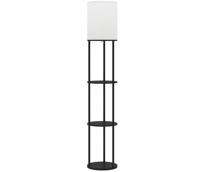 Homcom lámpara de pie con estantes, lámpara con 3 temperaturas de color, control remoto, para salón, dormitorio, oficina, negro