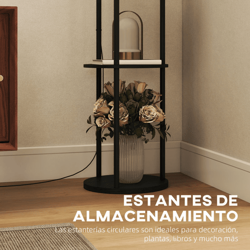 HOMCOM Candeeiro de Pé com Prateleiras Candeeiro com 3 Temperaturas de Cor Controlo Remoto Casquilho E27 para Sala de Estar Quarto Escritório Ø29x158 cm Preto