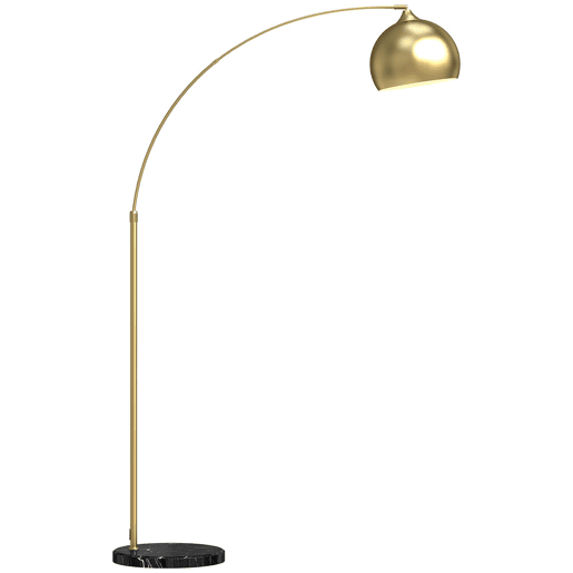 HOMCOM Candeeiro de Pé em Forma de Arco com Altura e Comprimento Ajustáveis Candeeiro de Leitura para Lâmpadas E27 Potência Máxima 40W com Interruptor de Pé 110-115x30x170-180 cm Dourado e Preto